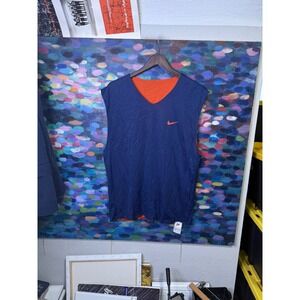 Nike Mens Reversible Mesh Basketball Jersey Navy Blue Orange Vintage Large